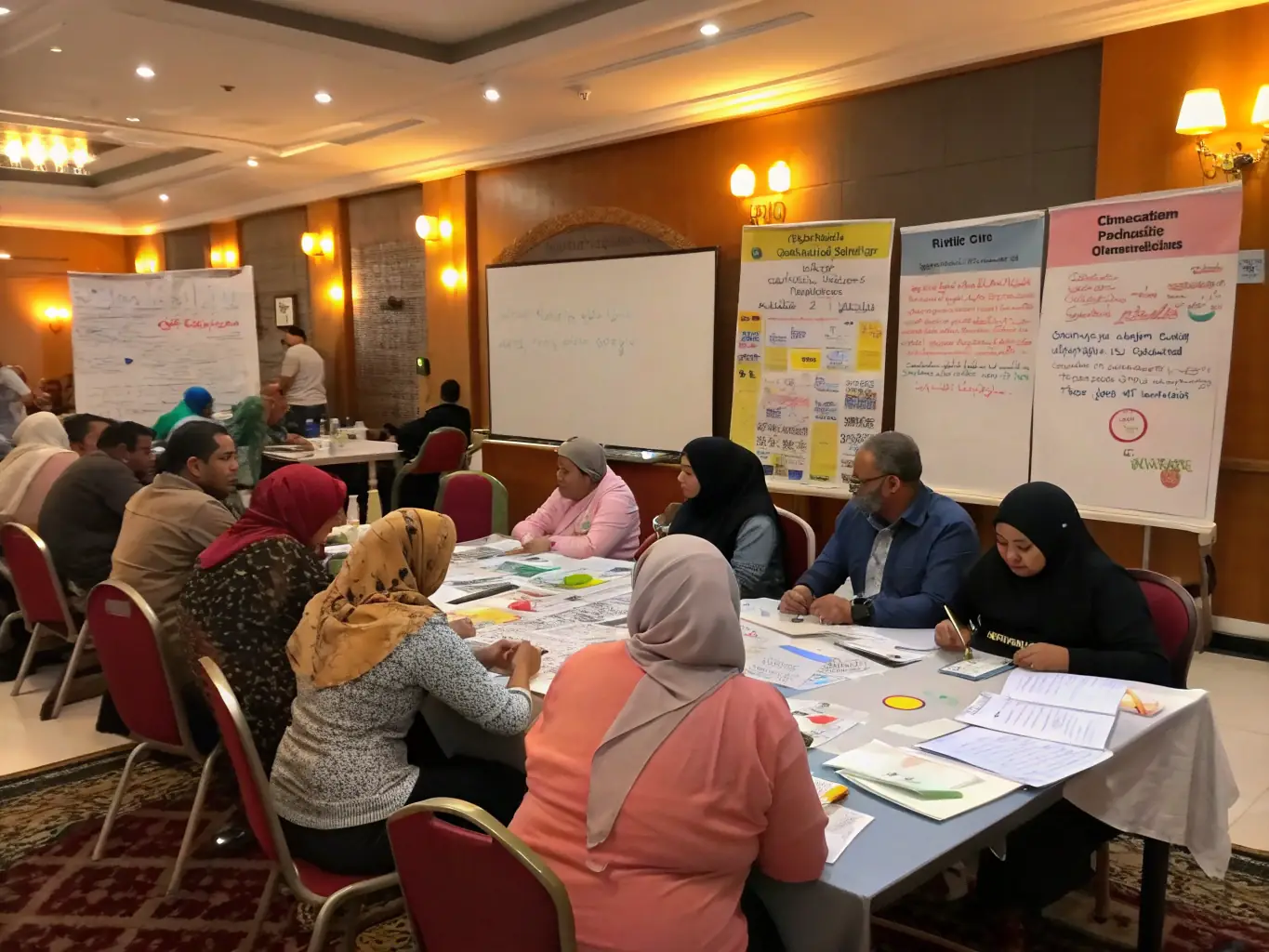 A diverse group of people participating in a LUMIERE ANTIQUE community engagement program, such as a workshop or educational session.